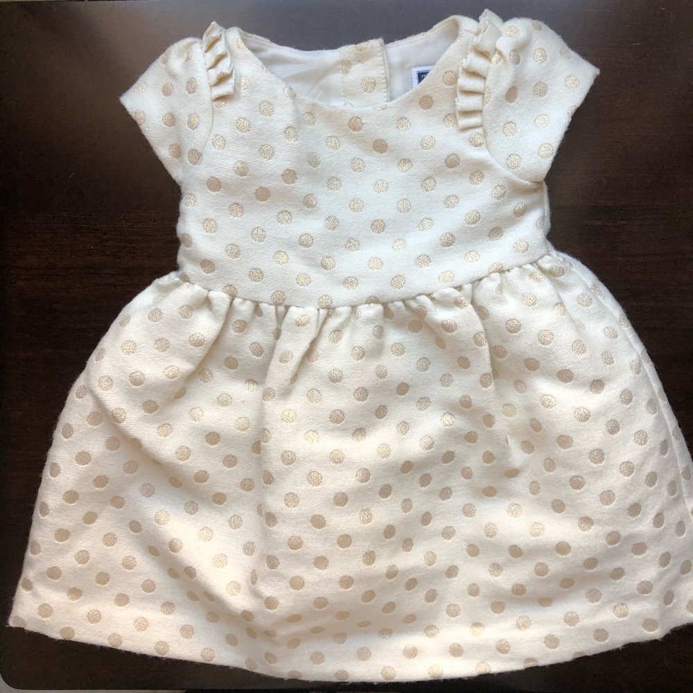 Janie and Jack Sz 3-6 Cream & Gold Dot Party Dress